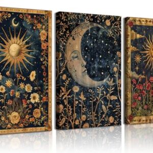 3pcs Sun and Moon Celestial Canvas Wall Art