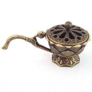 Leadigol Small Lotus Incense Burner, 9cm Brass Cone Incense Holder with Lid
