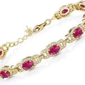Amazon Collection 18k Yellow Gold Plated Sterling Silver Genuine Ruby and Diamond Accent Bracelet, 7.25"