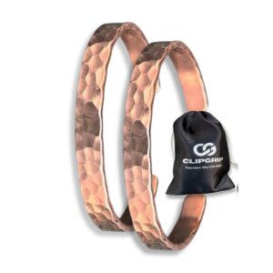 ClipGrip 2 Pack Pure Solid Copper Bracelet for Men and Women, Handmade Hammered Tibetan Cuff
