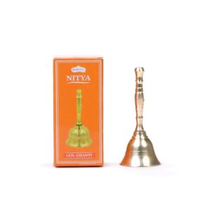Shubhkart Solid Brass Ghanti for Pooja, 3.5 Inches Hand Held Bell