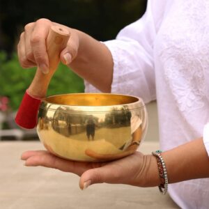 DharmaObjects Tibetan Ring Gong Meditation Singing Bowl Mallet Cushion Set, Jumbo 5.5 inch