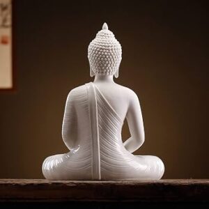 QINLANG 12 inch White Buddha Statue for Home Decor, Ceramic Meditation Buddha Decoration