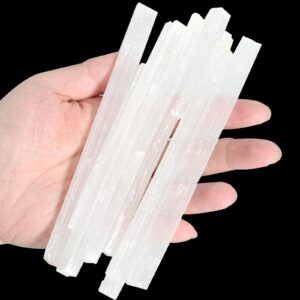 0.44lb Natural Selenite Wand, 6-6.5 inch Selenite Sticks, Total 9-12 Sticks, Selenite Pocket Energy Stone, Premium Hand-Sorted, Chakra, Healing, Good Luck, Positive Energy
