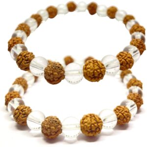 NAISHA Rudraksha and Crystal Sphatik Bead Bracelet, Pack of 2