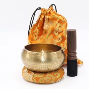 BimBamBom Singing Bowls, Hand Crafted Tibetan Singing Bowl with Mallet and Cushion, Brass 4 inch Mantra
