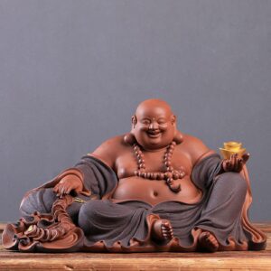 Houlu 8 inch Laughing Buddha Statue for Home Decor, Green Resin