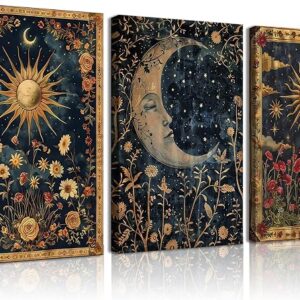 3pcs Sun and Star Celestial Canvas Wall Art